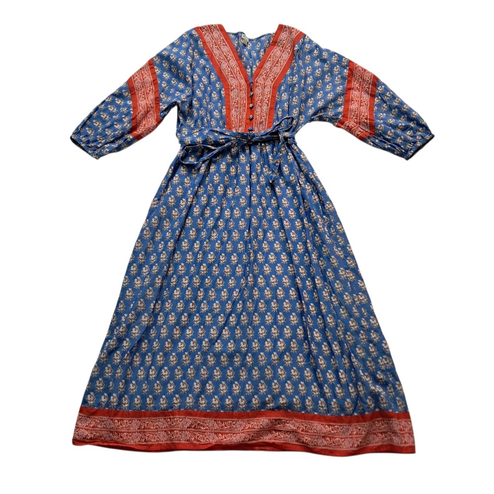 J. Crew Coverup Midi Dress Womens Small Blue Red Block Print Beach Vacation Boho